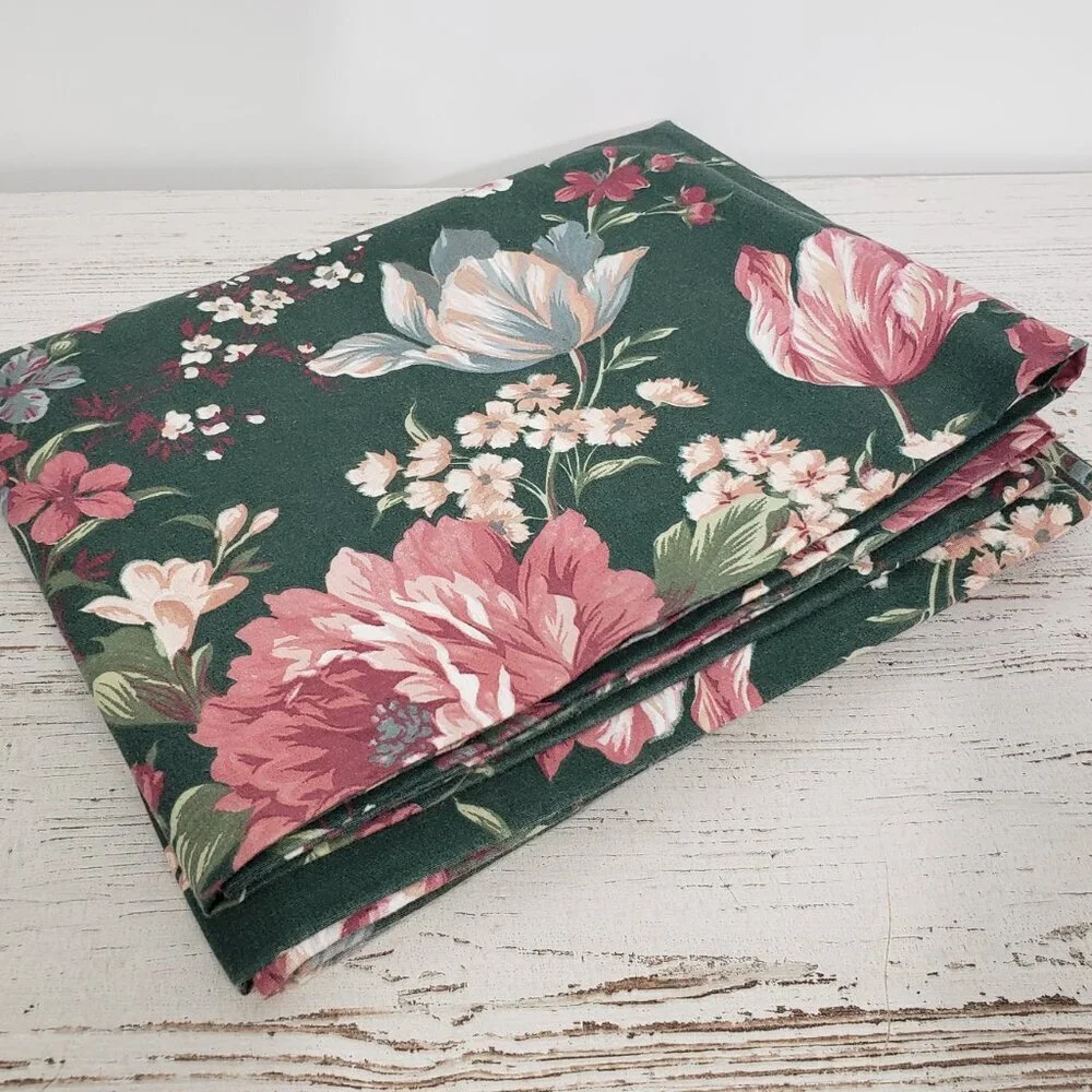 Croscill Granada Green & Pink Floral Valance Curtain  with Rod Pocket  88